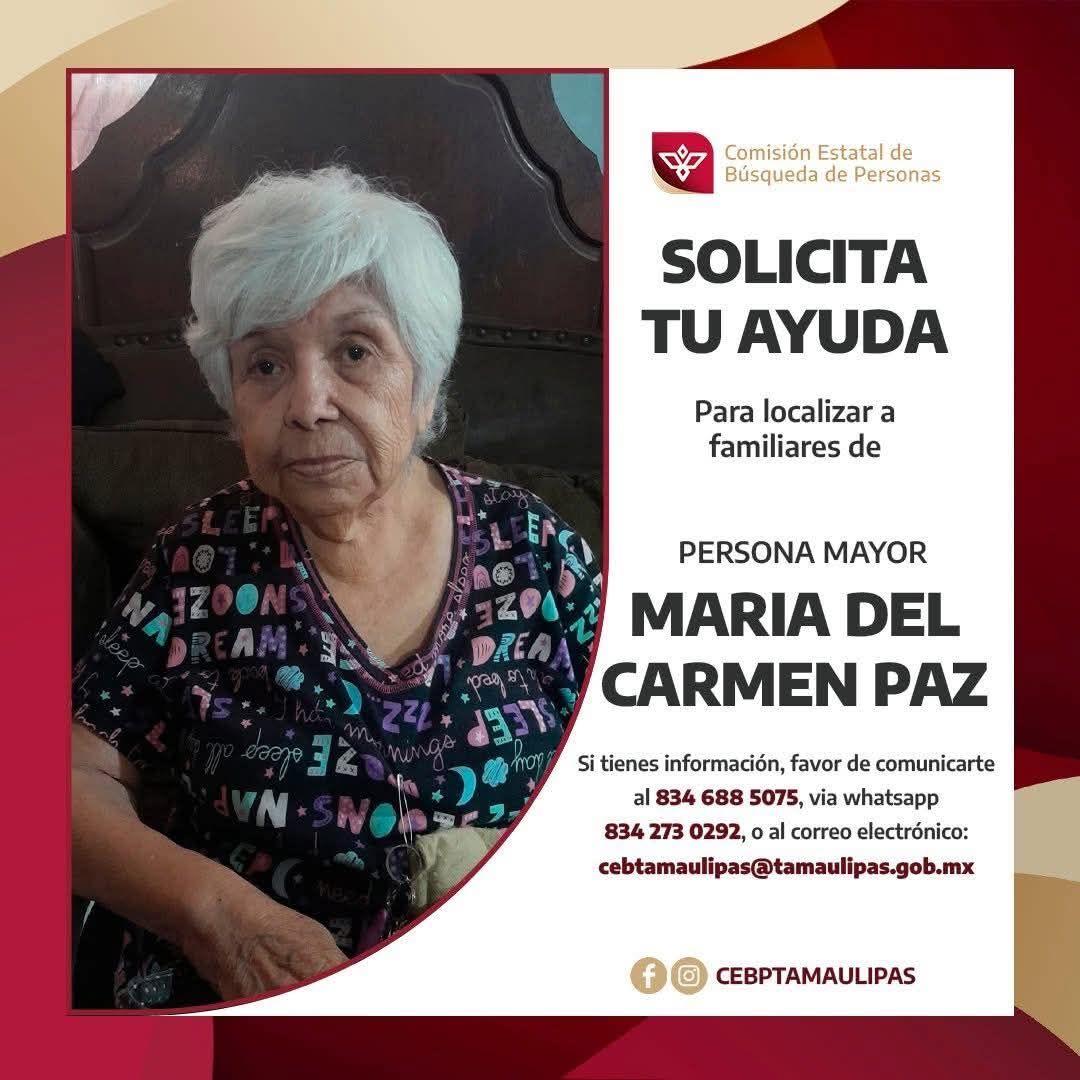 Autoridades buscan familiares de la Sra. María del Carmen Paz