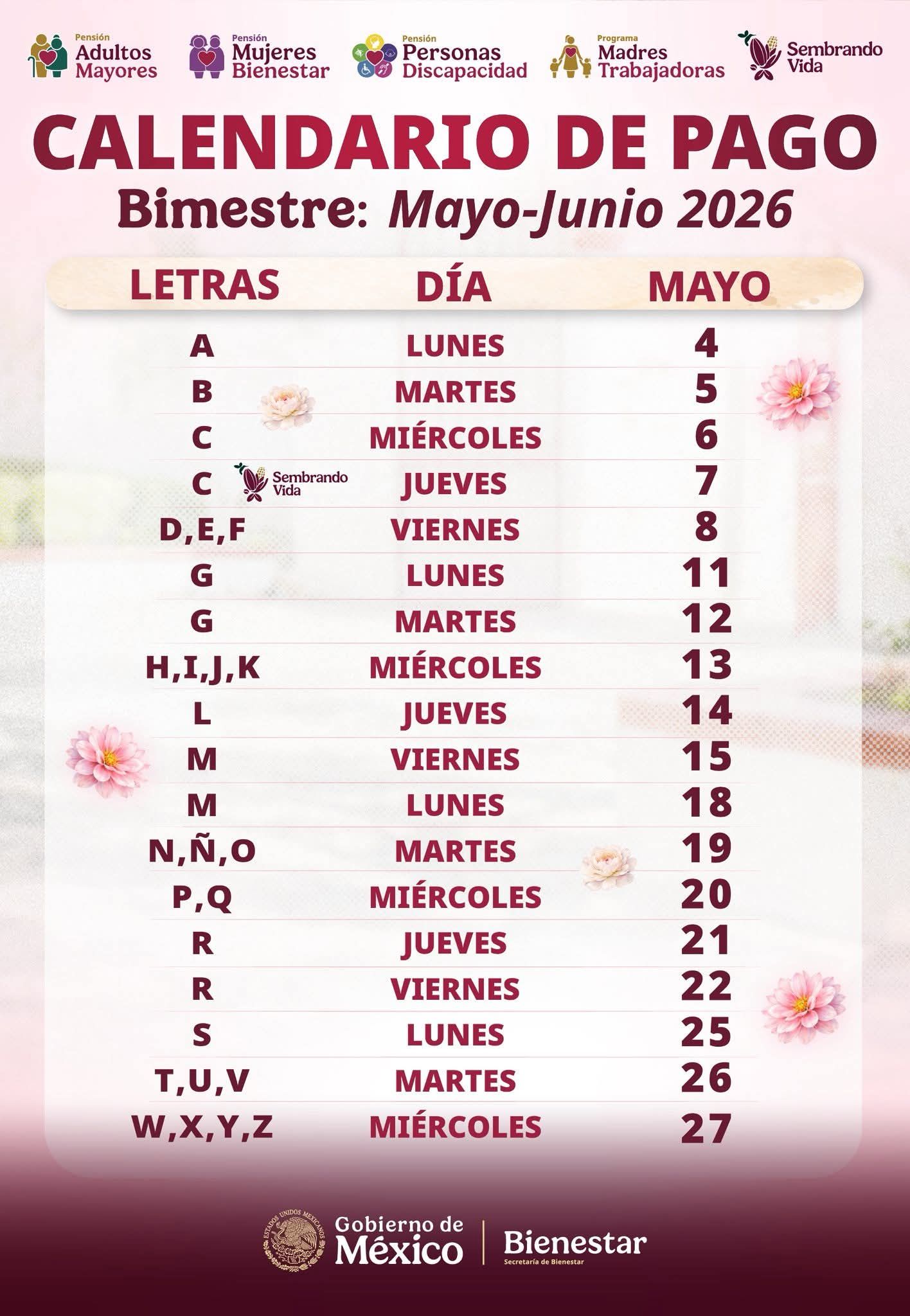 Dan a conocer calendario de pagos de Las Pensiones para el Bienestar Mayo- Junio