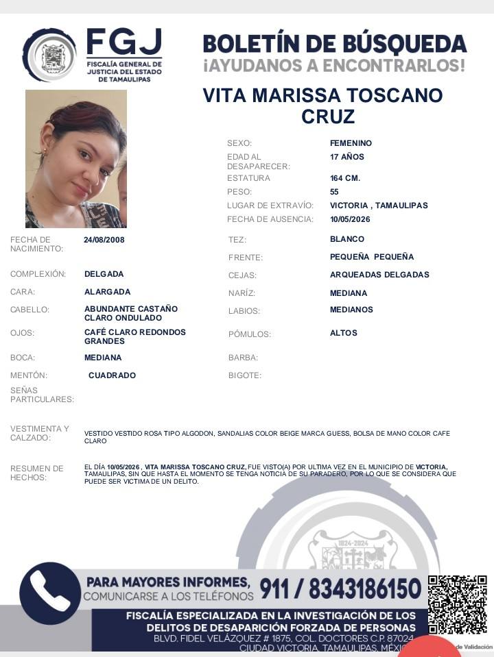 Desaparece jovencita en Ciudad Victoria; padres piden ayuda