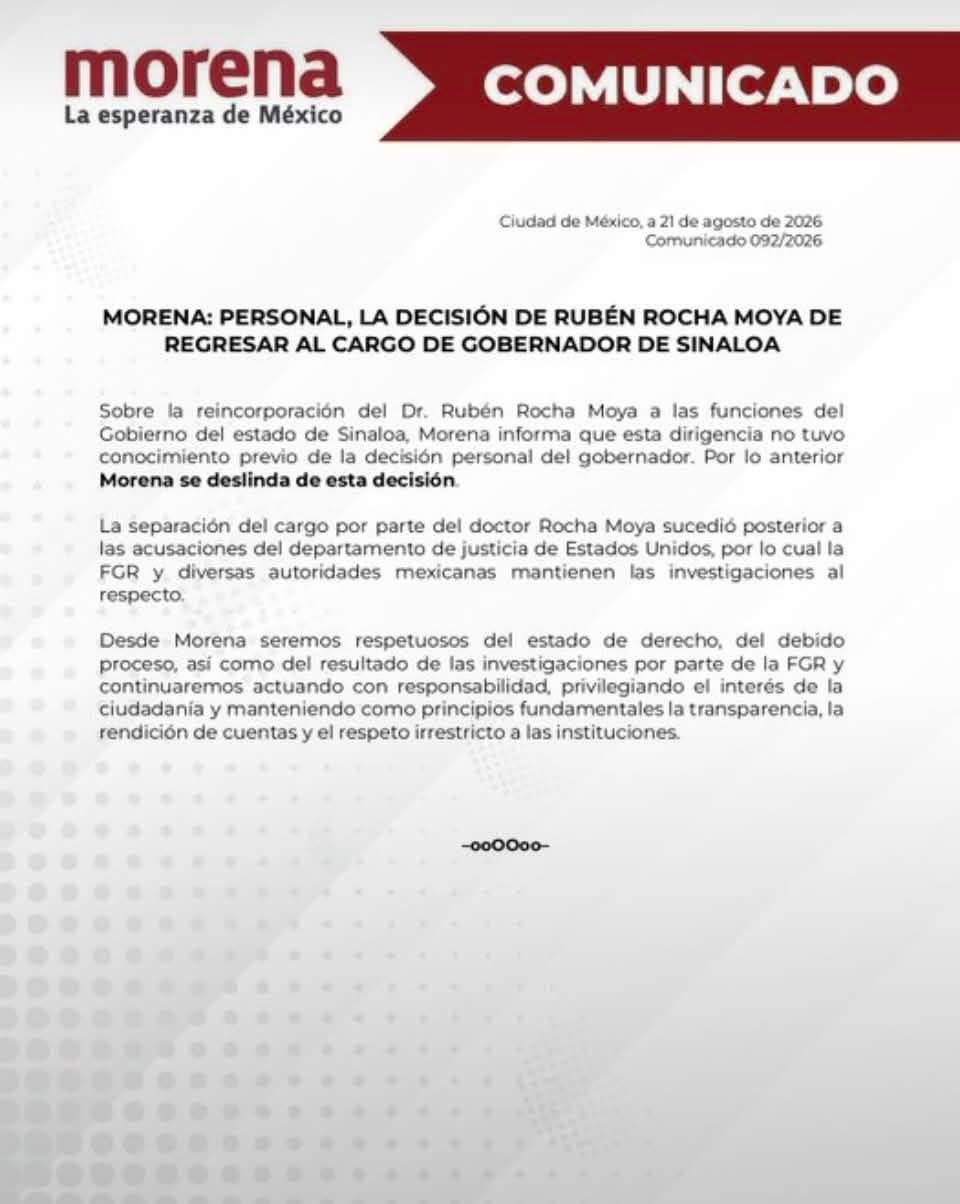 Morena no meterá las manos por el Gobernador investigado